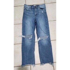 Sneak Peek Cropped Jeans Juniors Blue Medium Wash Distressed Frayed Hem